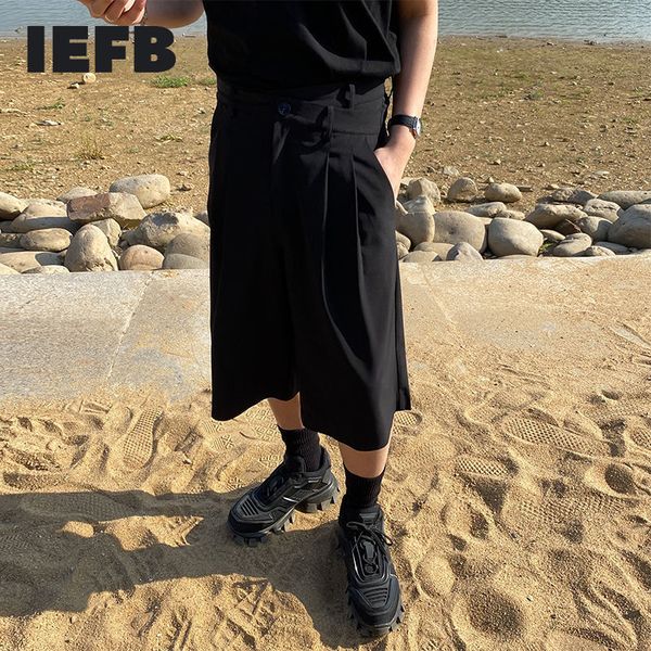 

iefb summer fashion loose casual calf-length pants men's wide leg trousers japanese streetwear trend black pants 9y7323 210524