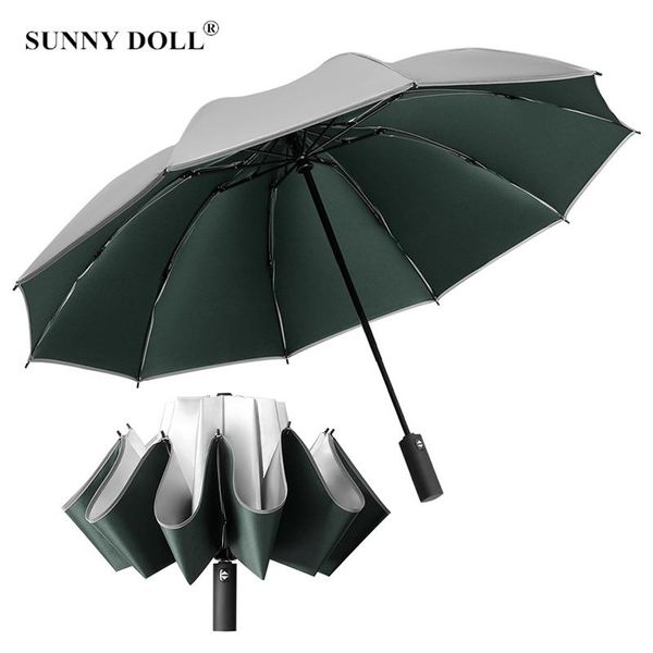 

umbrellas 10k automatic folding inverted men rain women parasol reverse with reflective stripe big windproof