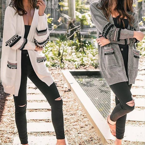 

women long sleeve knitted cardigan sweater casual autumn coats outwear fashion winter harajuku veste femme, White;black