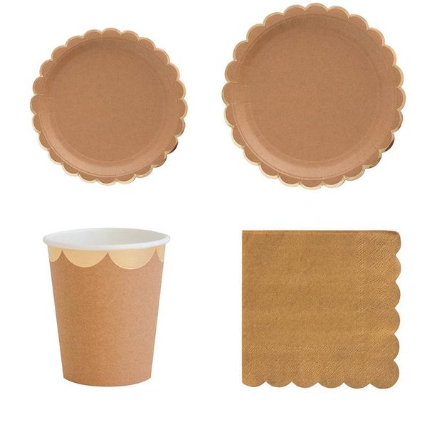 

creative brown paper disposable tableware party plates cups baby shower favor drinking straws wedding supplies dinnerware