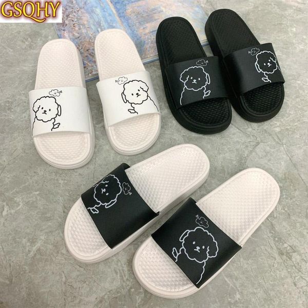 

women summer couple slippers cute dog shoes soft bottom ladies indoor slipper thick female casual home footwear, Black