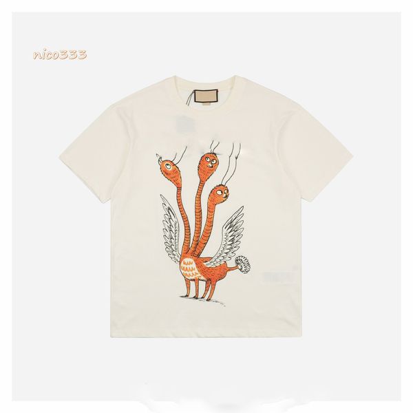 

luxury designer t shirt abstract monster three head pattern printing simple and loose men women same round neck t-shirt, White;black