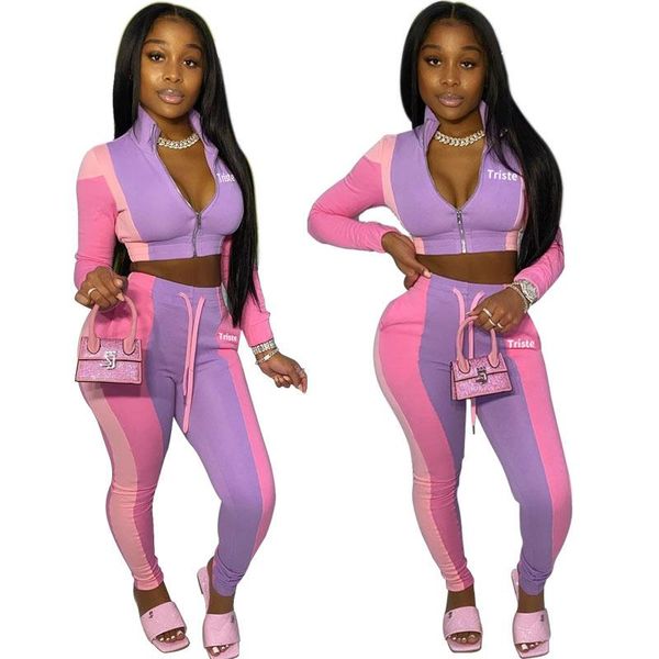 

women's two piece pants sweatsuit women set plus size autumn casual tracksuit zipper crop and sweatpants ensemble femme, White