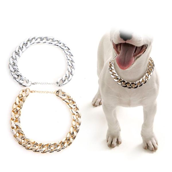 

cat collars & leads pet dog gold chain collar adjustable length sliver tone cut curb cuban link pets gift necklace neck dogs supplies