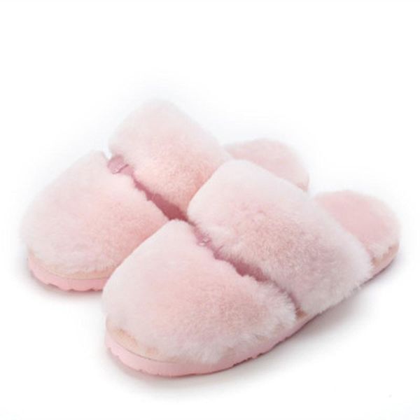 

nice ladies natural sheepskin house slippers winter indoor fur wool plus size, Black