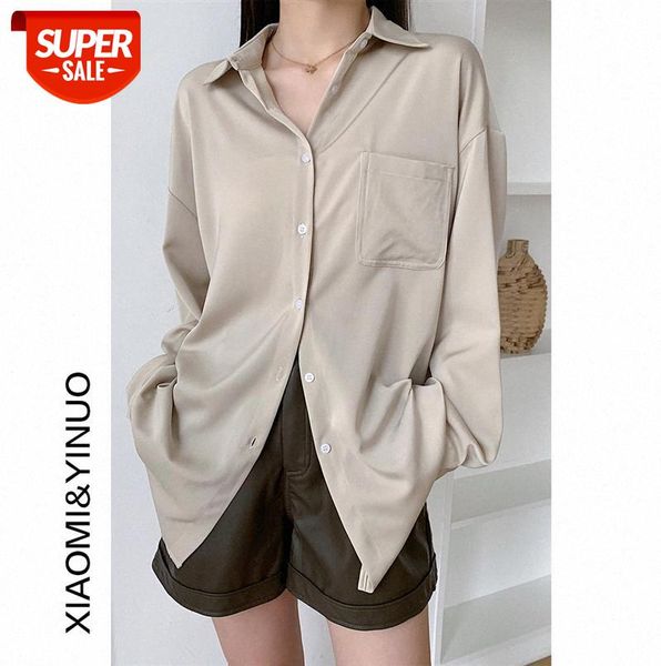 

[ou fan] 7526 women's korean style loose shirt early long-sleeved casual mid-length #up7d, Black;gray