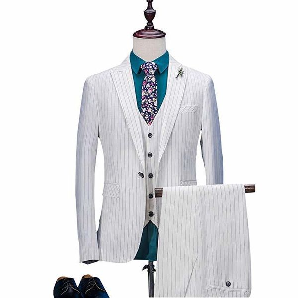 

men's suits & blazers est groomsmen white with black stripe groom tuxedos peak lapel men wedding man bridegroom (jacket+pants+vest, White;black