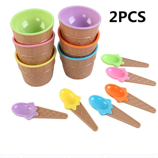 

bowls 2pcs cartoon candy color ice cream bowl with spoon kids tool ice-cream children dessert container