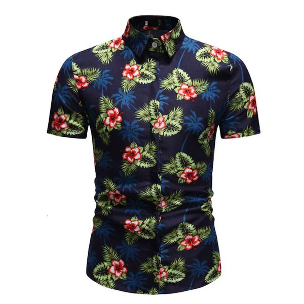 

men's shirt summer young men's casual short sleeve floral shirt, White;black