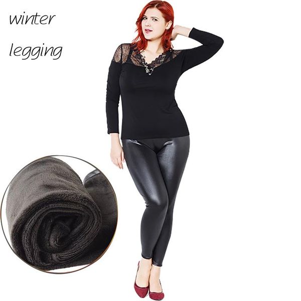 

women's leggings winter worm imitation leather plus velvet leggingg, Black