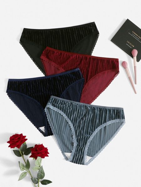 

4pack plus contrast lace panty f3at#, Black;white