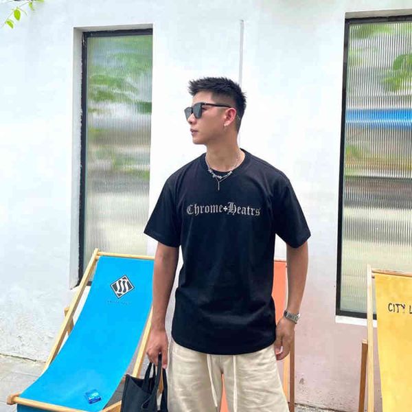 

croosin summer tide brand crochet sanskrit embroidery short t-shirt men's and women's cross drill metal casual hal, White;black