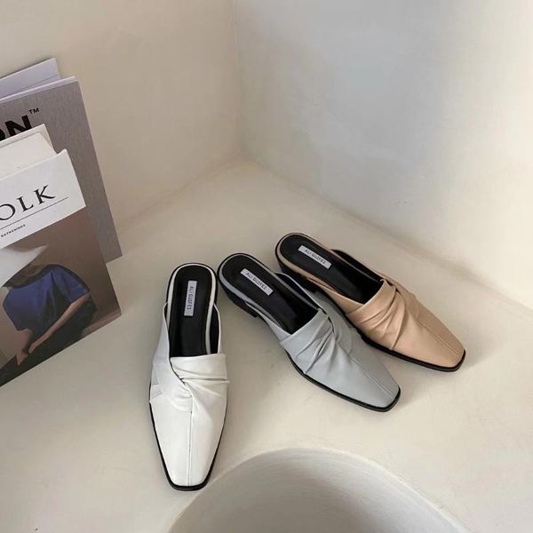 

slippers casual women square toe shallow slip on mules beige/blue/white ladies lazy sandals summer beach shoes woman size 35-39, Black