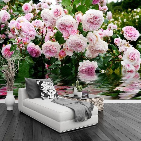 

custom size 3d self adhesive wallpaper pastoral style pink flower mural living room bedroom romantic decor floral waterproof wallpapers