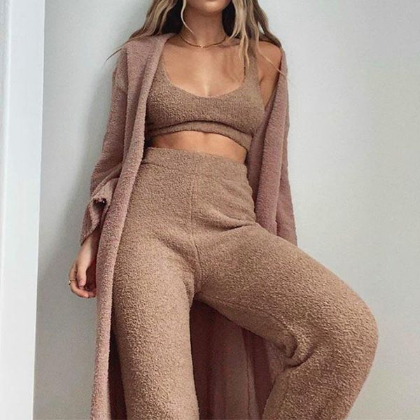 

sets v neck 2 womens tracksuits piece plush crop leggings two casual tank sweatpants gym sports workout suits matching, Gray