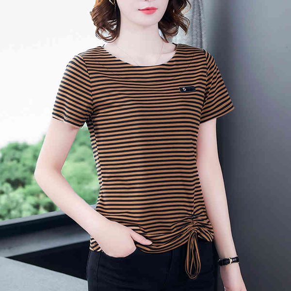 

women's t-shirt bow drawstring striped appliques tshirt korean fashion s clothing camisetas mujer tee shirt femme hz7c, White