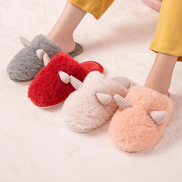 

winter indoor slippers plush home shoes claw for grown cartoon fur non-slip, Black