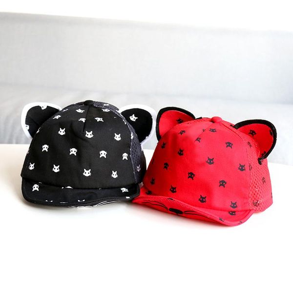 

wide brim hats baby baseball cap summer cartoon cat caps for kids boys girls hat with ear cotton mesh sun, Blue;gray