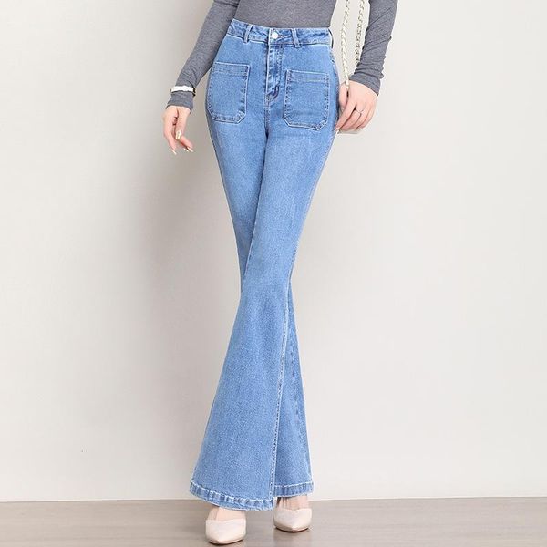 

women's jeans women stretch light blue flared pants 2021 high waist casual