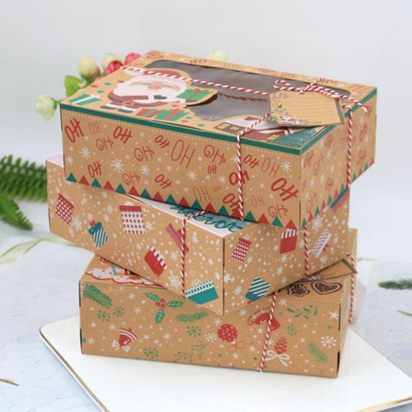 

christmas decorations 12pcs brown paper muffin cake cookie boxes large clear window rectangle packing storage case bakery portable cupcake