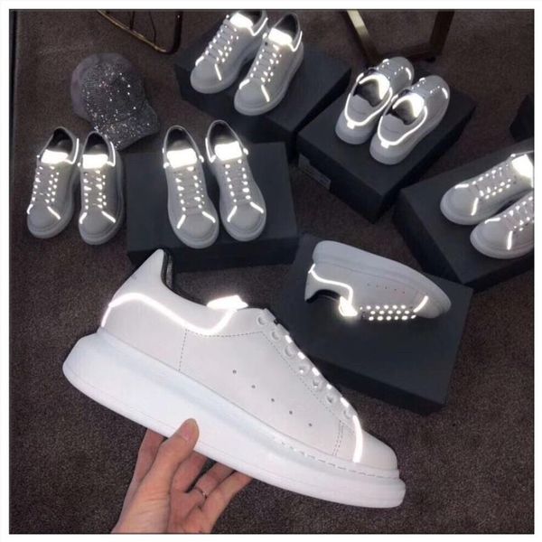 

motocycle racing shoes alÃ¨xÃ nder mÃ§qeÃ©n 3m reflective oversized white silver sneaker men women exaggerated rubber outsole fashion designer c, Black