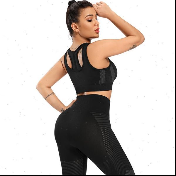 

2 piece set fitness sports womens tracksuits push up bra and high waist seamless leggings slim tracksuit sportswear, Gray