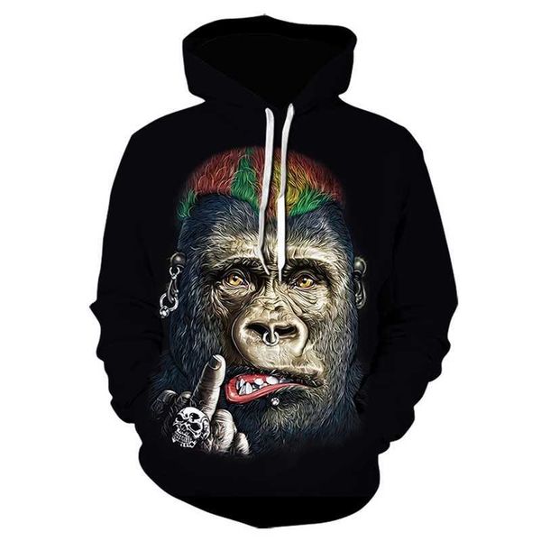 

new 3d digital printing hooded men's fashion trend in autumn and winter, Black