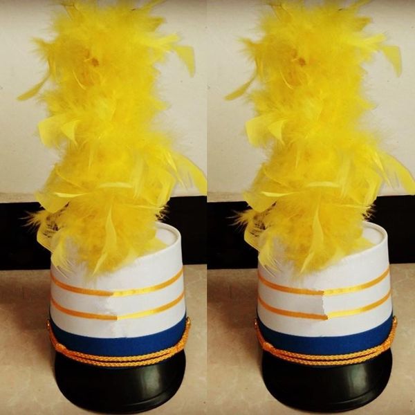 

party masks yellow feather hat military school performance cap music club carnival supplies drum etiquette team accessories