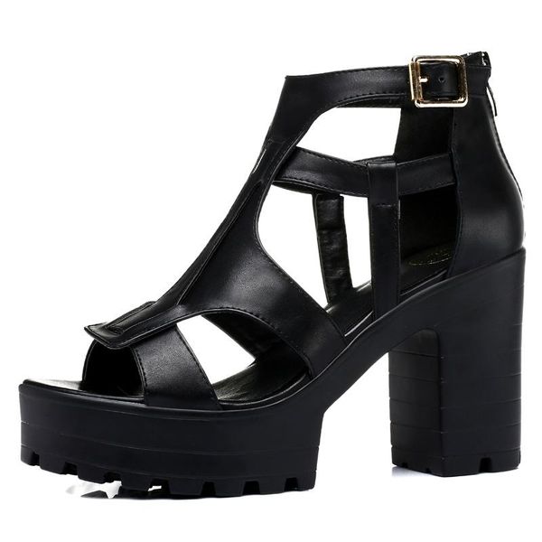 

dress shoes woman retro classic women sandals platform super high heels mature office&career for 3-8015, Black