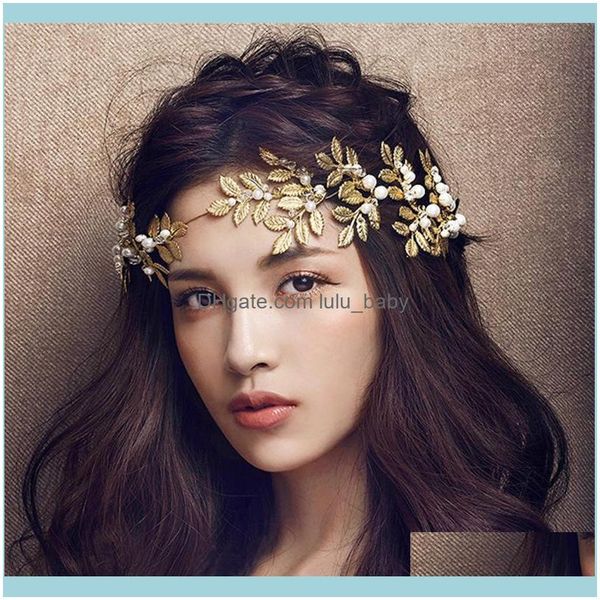 

jewelrybaroque jewelry vintage gold leaf pearl headband hair aessories bridal headpieces headwear wedding tiaras crown clips & barrettes dro, Golden;silver