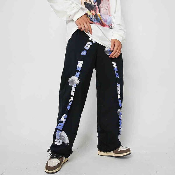 

men's pants and women's trousers in foamy, blue, sky white, large, retro, casual baggy pants itng, Black