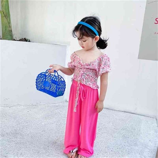 

summer arrival girls fashion floral 2 pieces suit pans girl clothes 210528, White