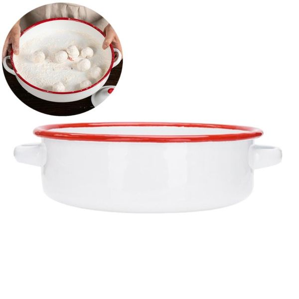 

dishes & plates 1pcs enamel double ear deep dish baking tray pastry biscuit bake cake pan storage dinnerware