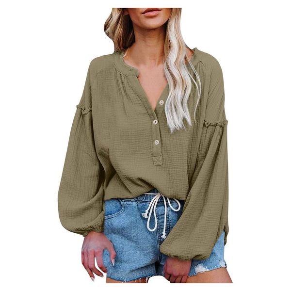 

women's blouses & shirts oversized women cotton linen blouse autumn casual long sleeve button v neck loose shirt lady plus size #t2g, White