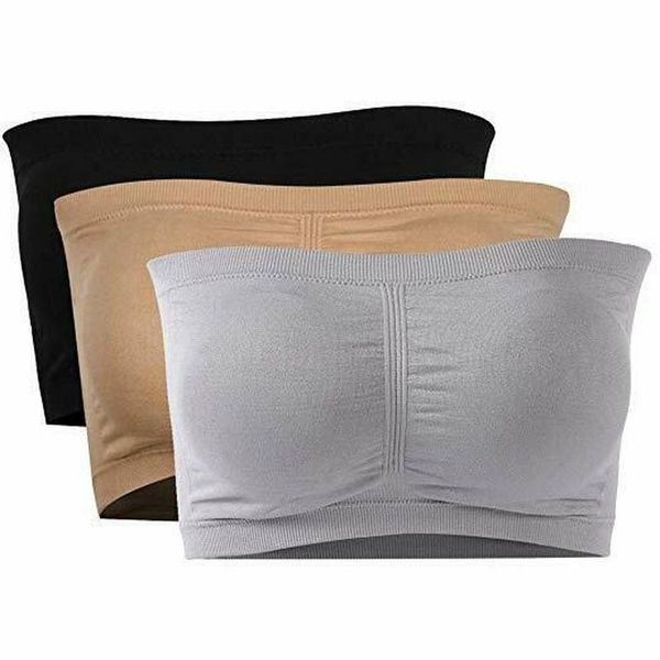 

towel double layers plus size strapless bra bandeau tube removable padded stretchy seamless boob crop spaghetti strap