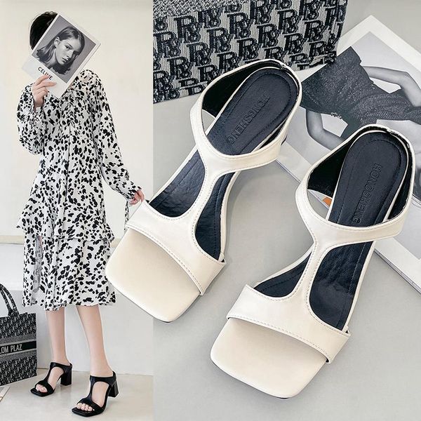 

sandals 2021 summer fashion design ladies breathable wear-resistant high-heeled open-toed slippers, Black