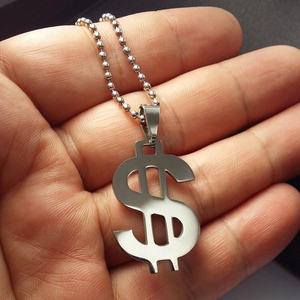 

pendant necklaces stainless steel dollar sign w/ 24" ball chain necklace for men women, Silver