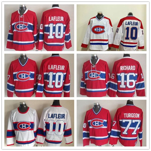 

men montreal canadiens 16 henri richard jersey 18 serge savard 77 pierre turgeon 10 guy lafleur vintage classic hockey jerseys shirt uniform, Black;red