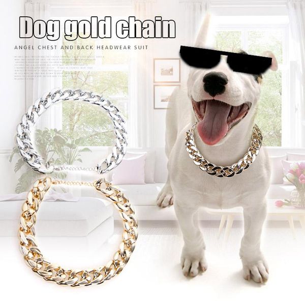 

dog collars & leashes pet adjustable chain collar punk gold plated puppy cat safety not rust necklace wxv sale