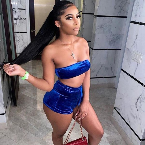 

women's tracksuits summer set women tracksuit velvet two piece shorts and cropped casual 2 biker short club outfits, Gray