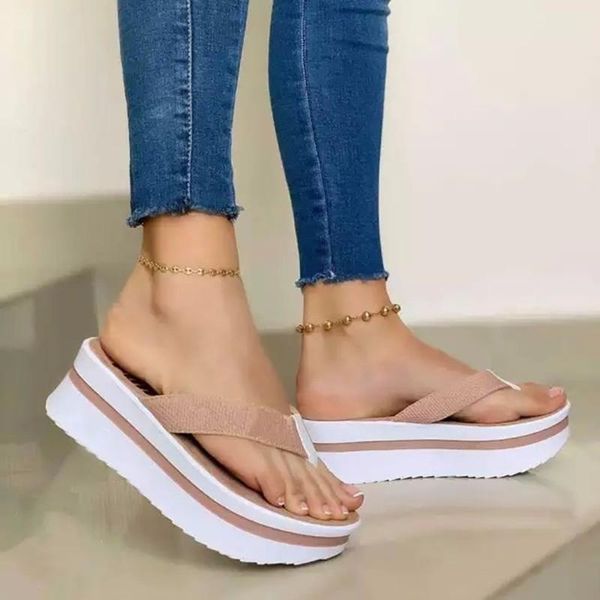 

summer women casual beach slippers non-slip slides ladies peep toe sandals female buckle slipper wedges heel platform shoes, Black