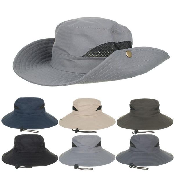 

cloches mesh breathable solid color sunscreen fisherman hat summer men and women with large uv protection sun visor w424, Blue;gray
