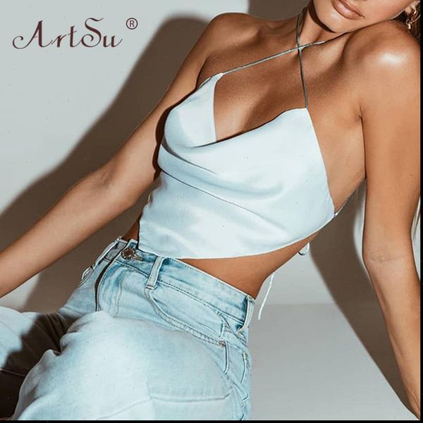 

purple women tanks blue black satin backless tank clubwear crop female slim bandage bustier camisole summer, White