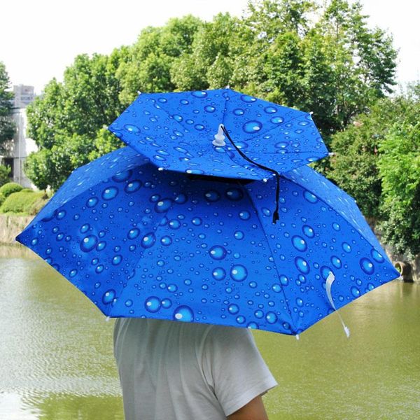 

outdoor hats umbrella hat foldable double layer capÂ anti-rain anti-uv hands sun shade hiking camping fishing tools, Black;white