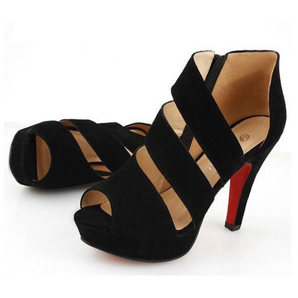 

designer shoes summer night women fish mouth side zipper shigh-heeled shoe with documentary, Black