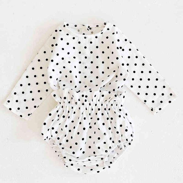 

spring autumn infant baby girls dot long sleeve + bread pants clothing sets kids suit girl clothes 210429, White