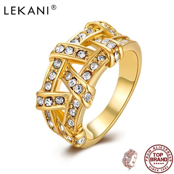 

cluster rings lekani fashion jewelry for women geometric weaving design white crystal female ring gift to girlfriend present on sale, Golden;silver