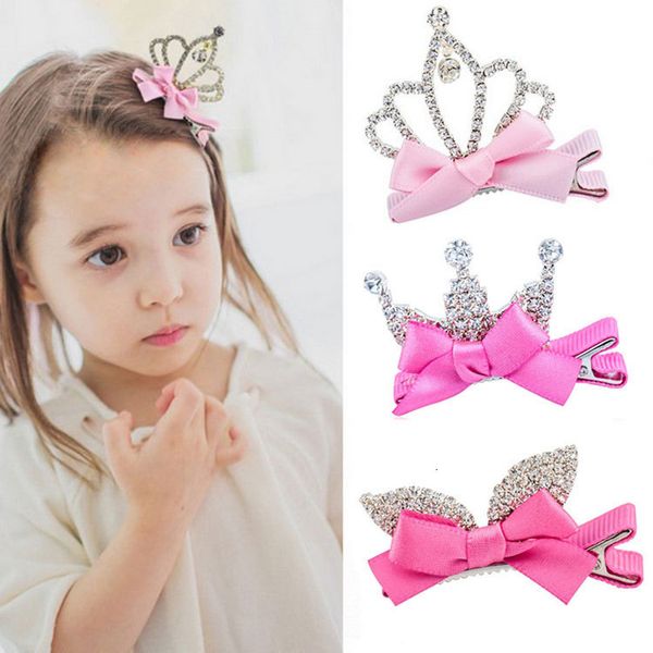 

new fashion children's hair ornament crystal crown hairpin bow clip, Golden;silver