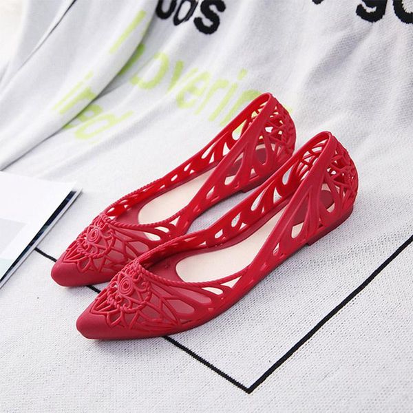 

summer women sandals pvc casual flat shoes woman hollow out pointed toe slip on comfortable ladies jelly female shallow, Black