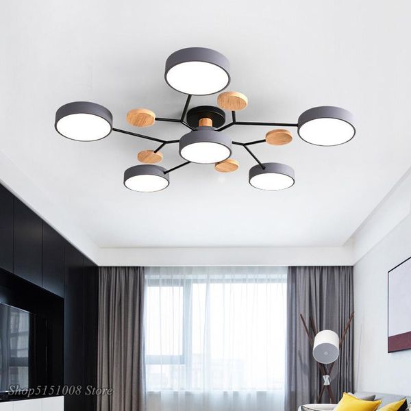 

ceiling lights modern led chandelier round metal lampshades wooden lamp living room bedroom lighting fixture home deco